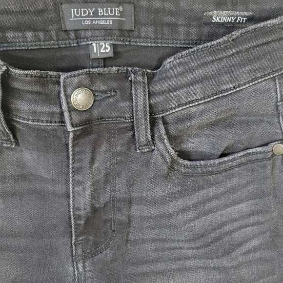 Judy Blue Black Skinny Fit Frayed Hem Ankle High Waist Stretch Jeans 1/25 - Picture 6 of 6